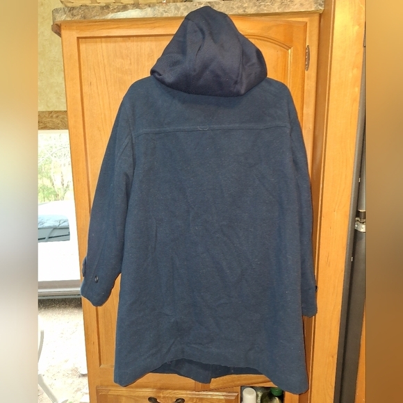 An LL Bean womens large petite wool coat with bone style catches with a hood. - Picture 4 of 6